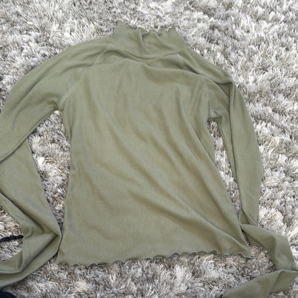 Olive Green Ribbed Turtleneck Top